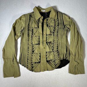 Vtg Osstinee Abstract Artsy Stitched Collared Button Down Shirt Women’s 14 Green